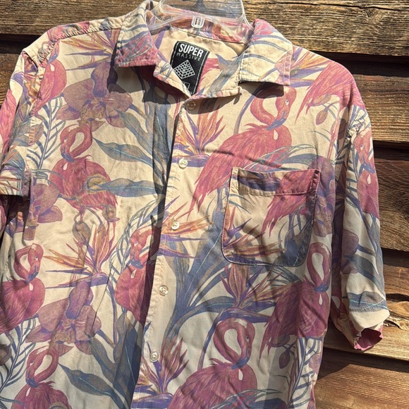 Super massive flamingo Hawaiian Floral Short Sleeve Button-Up Shirt - Picture 2 of 6